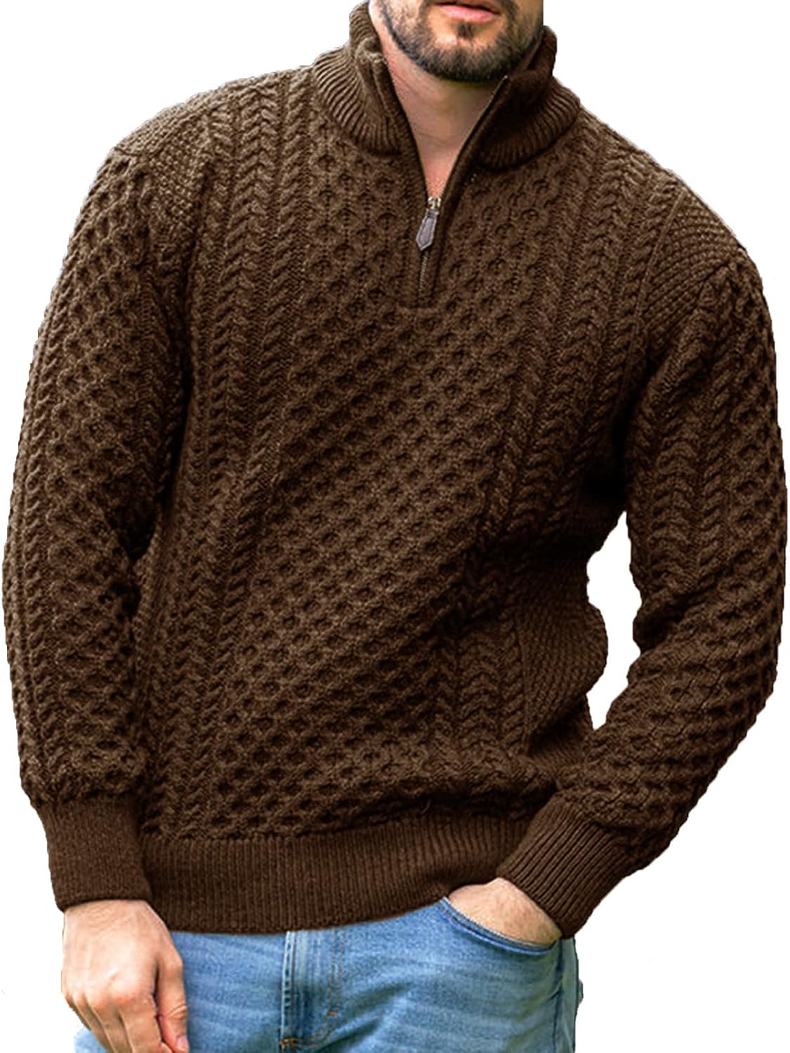 Men's Irish Fisherman Sweater Half Zip Jacquard Pullover Style