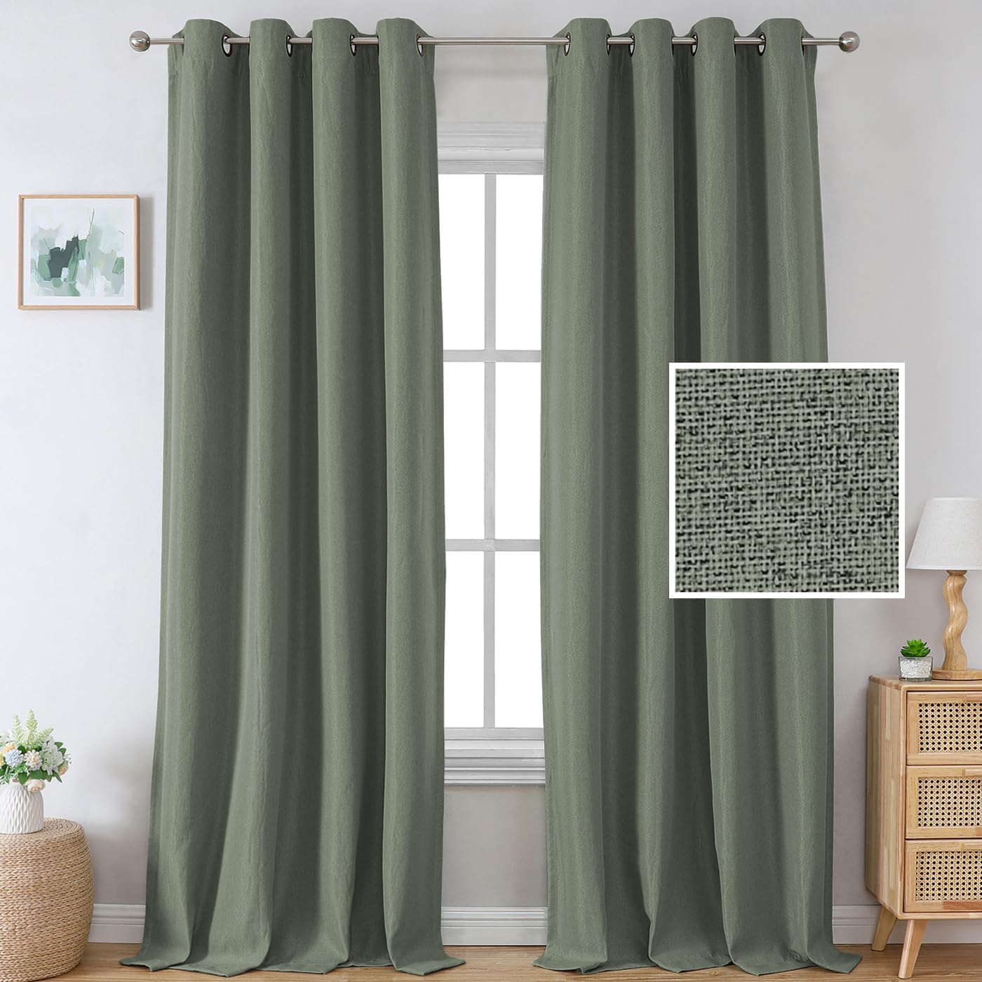 H.VERSAILTEX Linen Blackout Curtain 108 Inches Long for Home