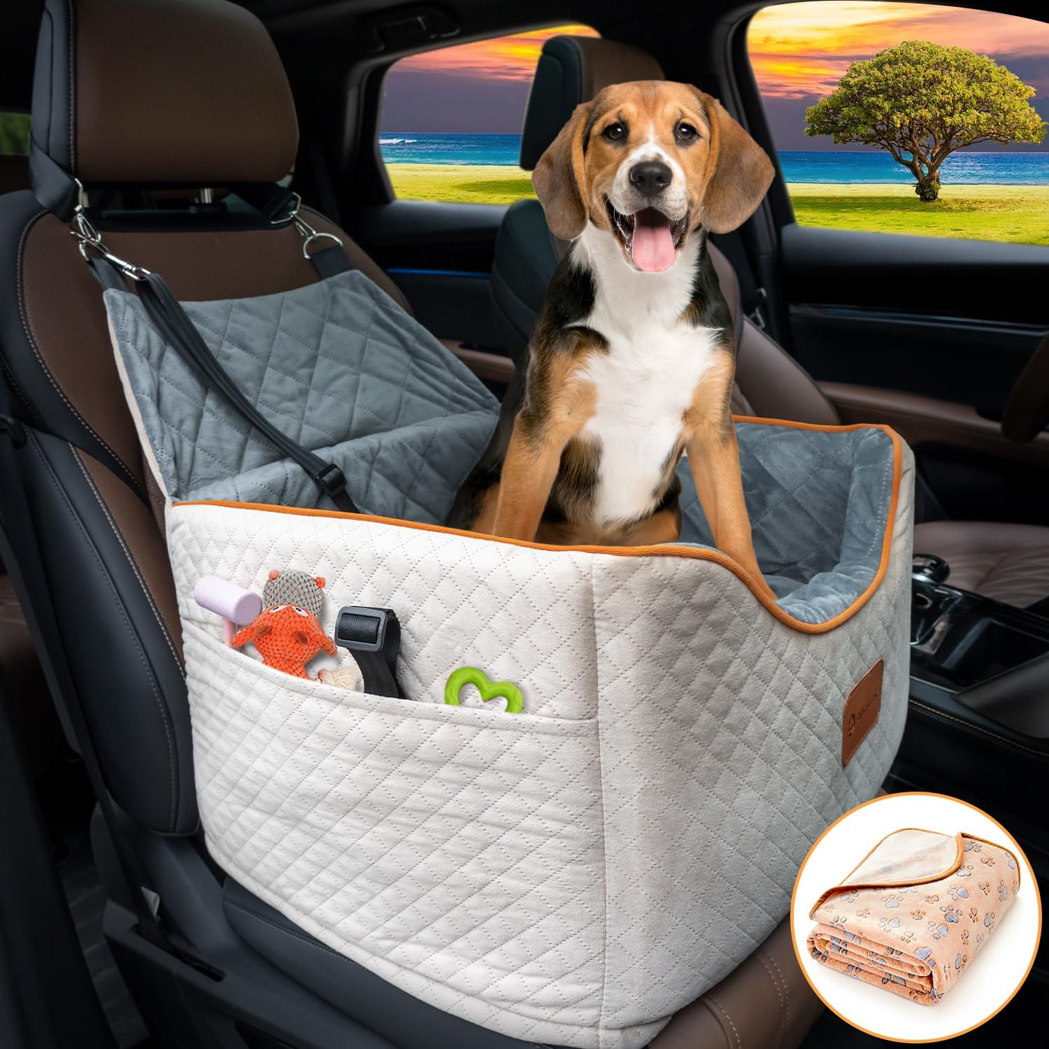 Memory Foam Booster Dog Car Seat for Small Dogs Up to 35lbs