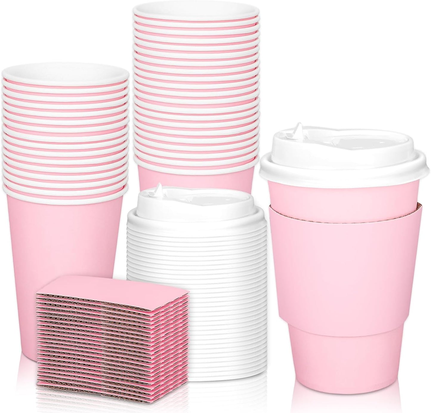 12oz Pink Insulated Disposable Coffee Cups - 50Pcs