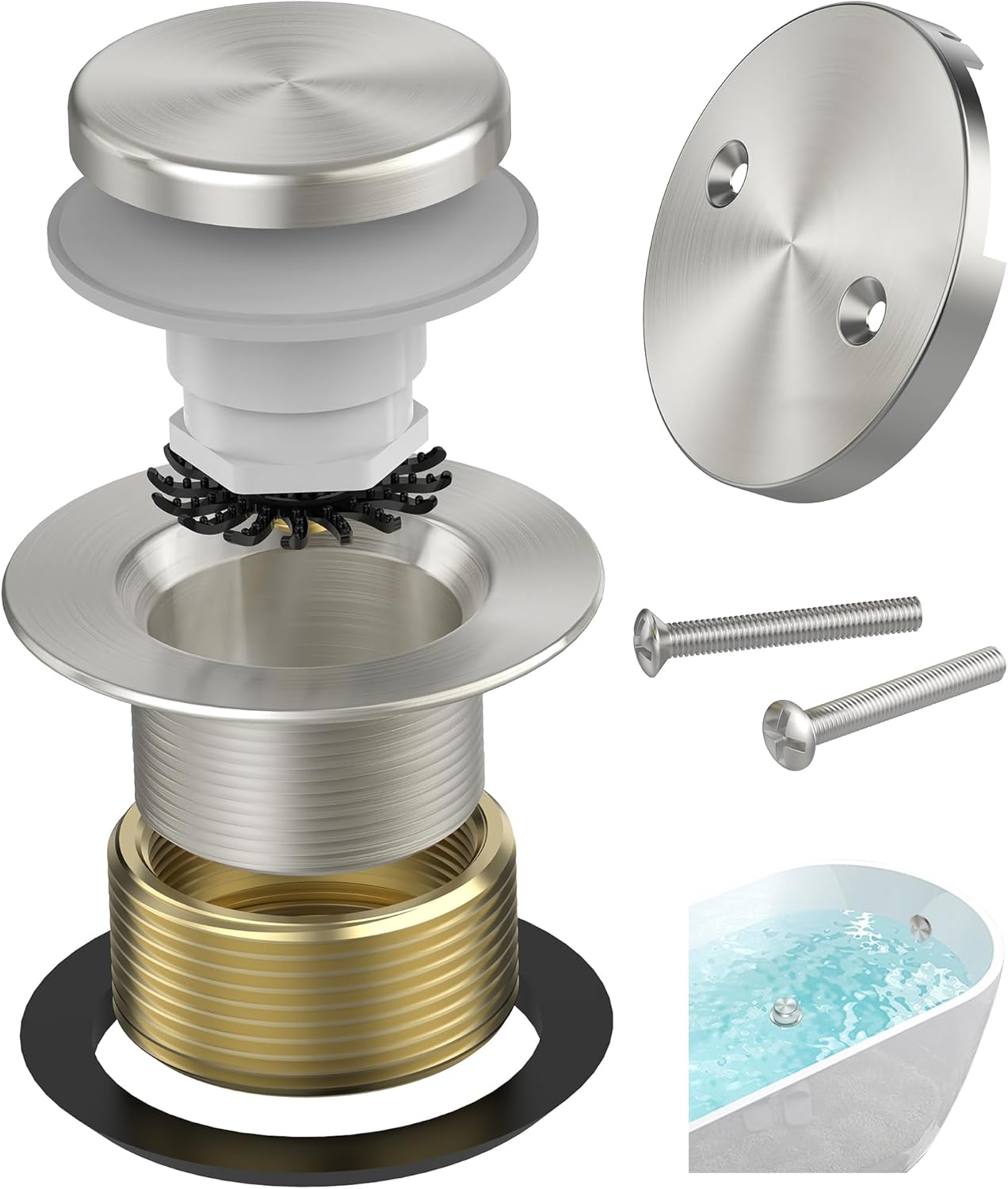Brushed Nickel Tub Drain Kit with Hair Catcher for Easy Install
