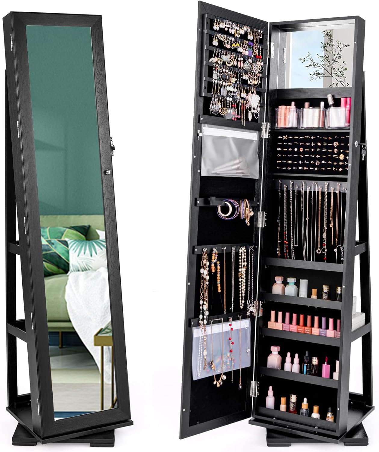 CHARMAID 360 Swivel Jewelry Armoire with Full Length Mirror