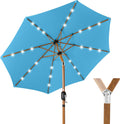 10ft Solar Patio Umbrella Sky Blue - Woodgrain Pole, LED Lights