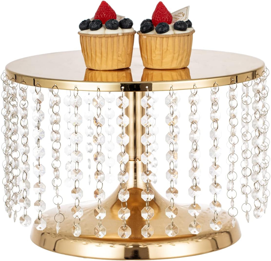 Elegant 12 Inch Gold Crystal Cake Stand for Dessert Display