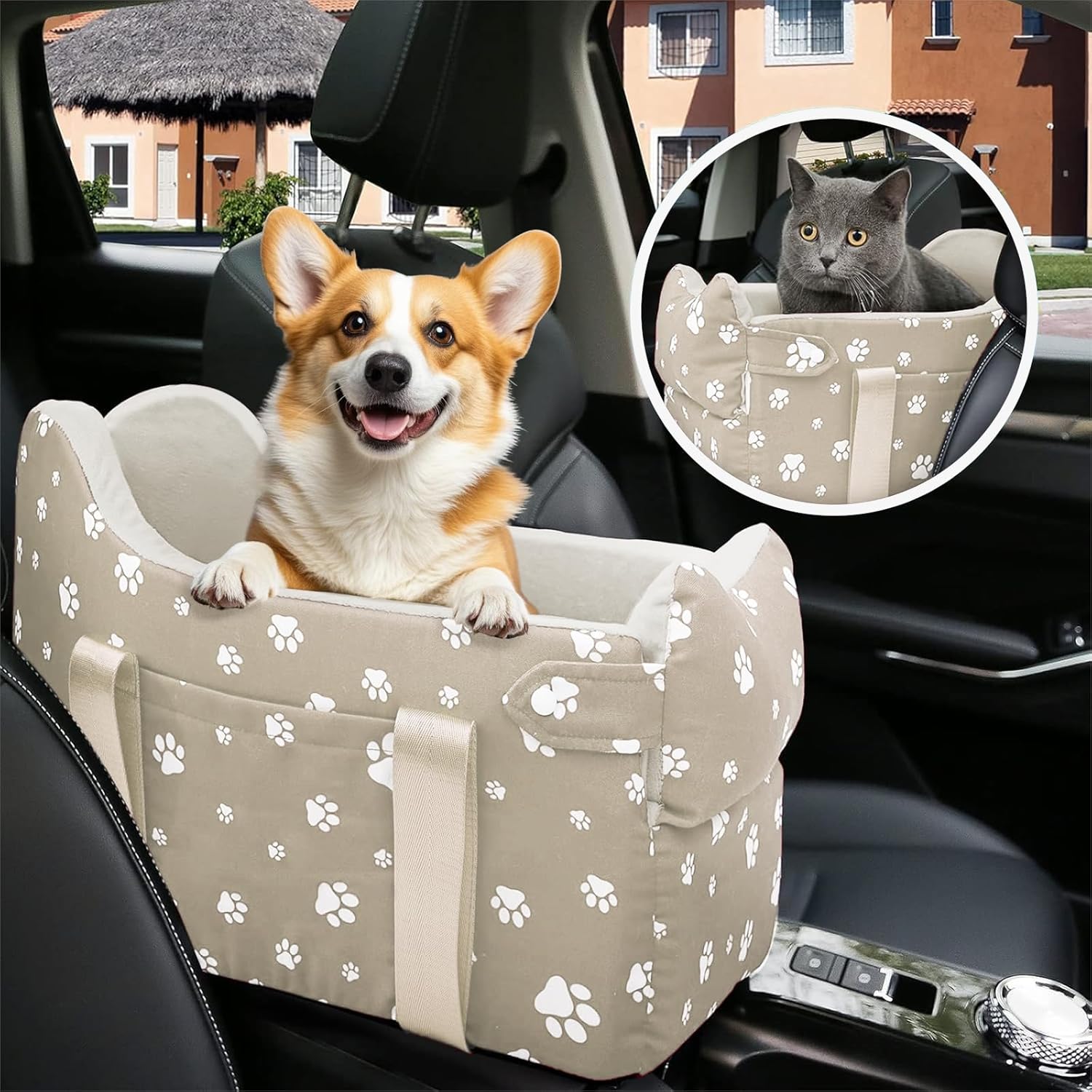 Cullaby Dog Car Seat for Small Dogs with Safety Belt & Storage