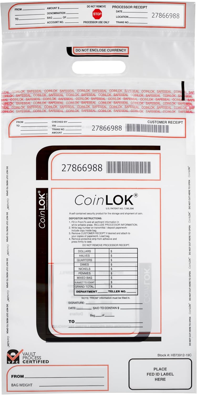 ControlTek CoinLok Tamper Resistant Coin Bags for Secure Deposits