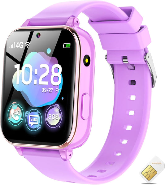 4G Kids Smart Watch - CallingTexting WiFi Camera Games Educational Toy (Purple)