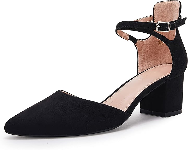 FISACE Womens Low Mid Square Heel Ankle Strap Sandal Pumps
