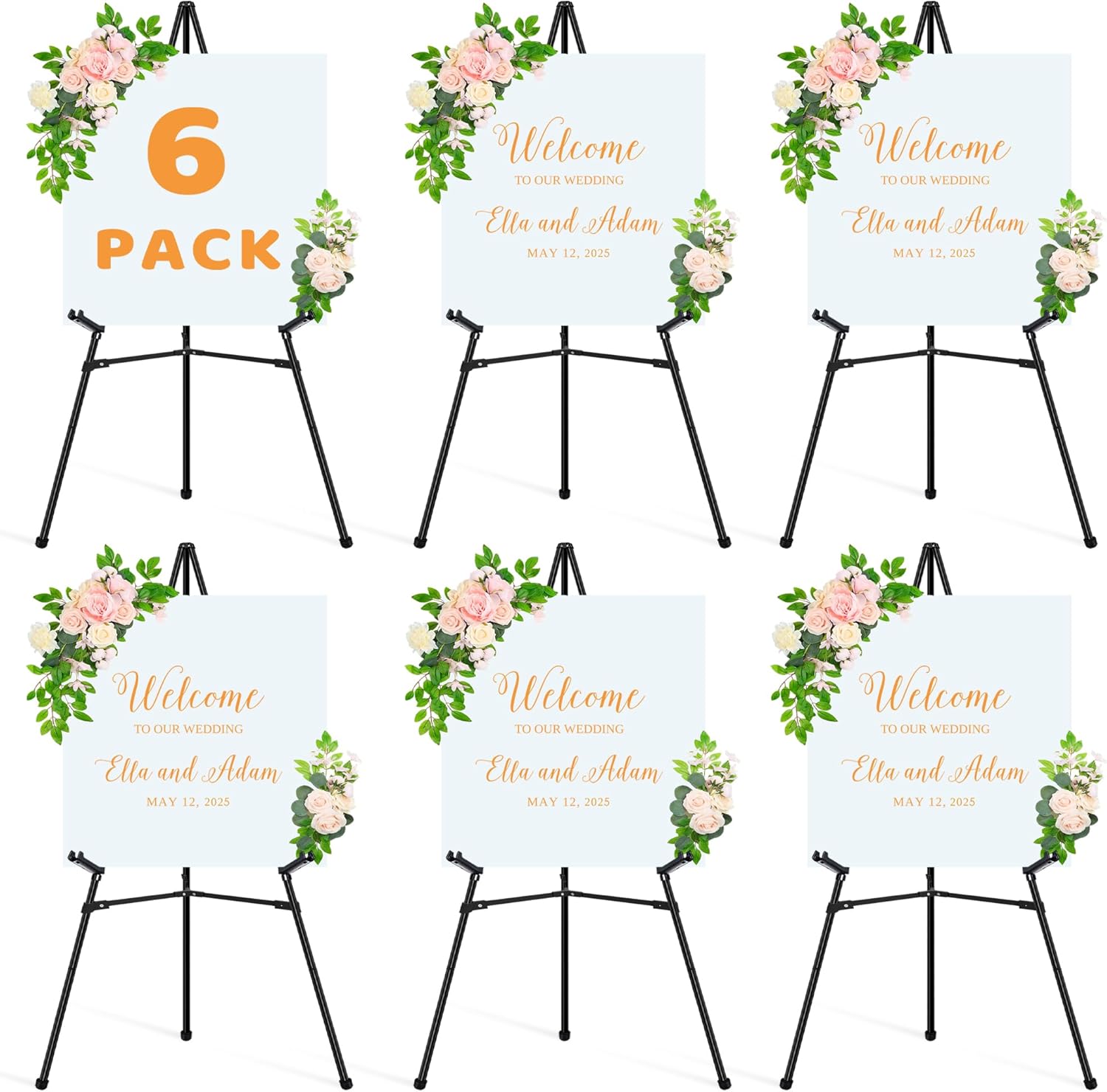 6Pcs Adjustable Metal Easels for Display Wedding Sign Stand