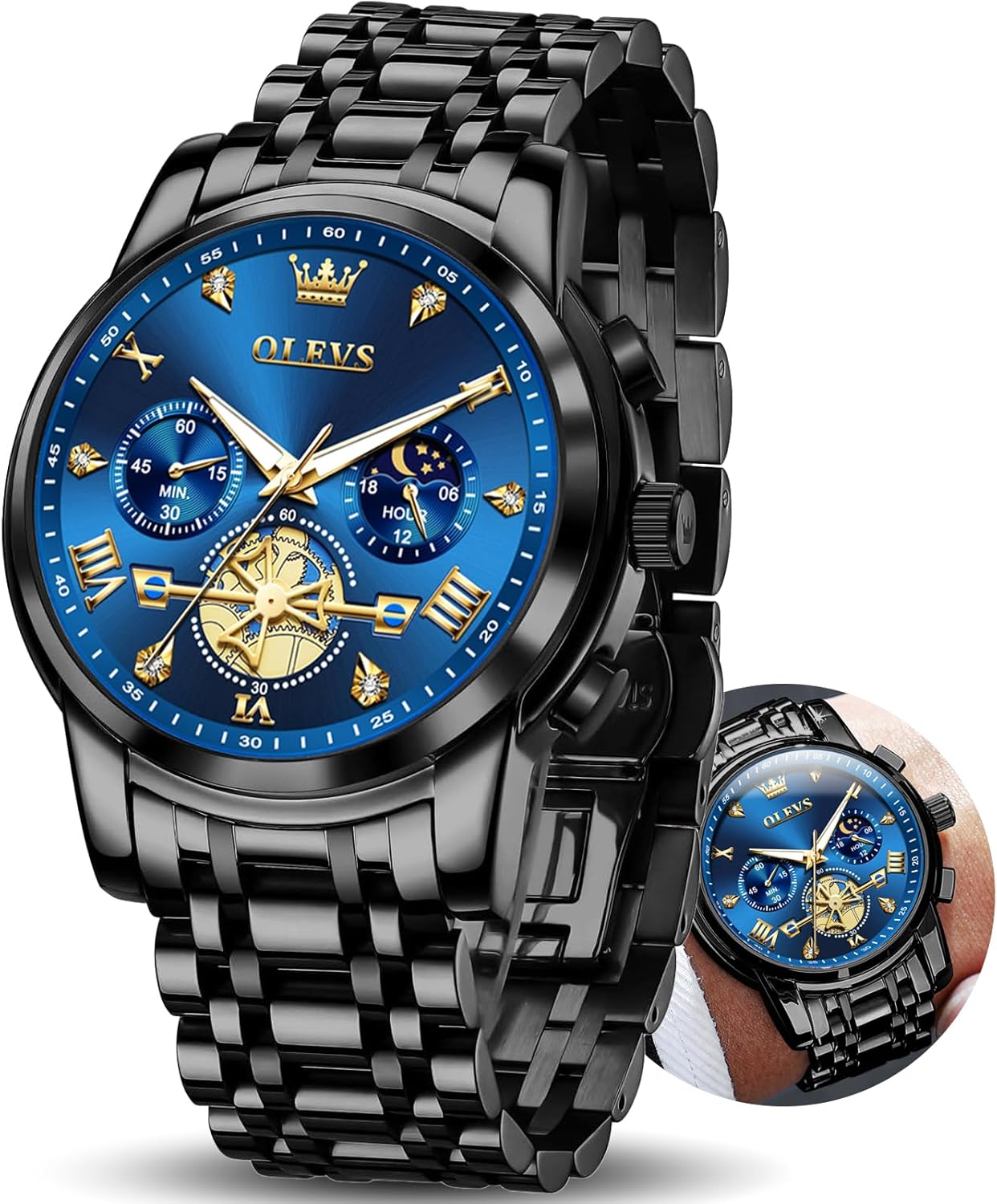 OLEVS Men Silver Watches: Luxury Waterproof Chronograph Timepiece