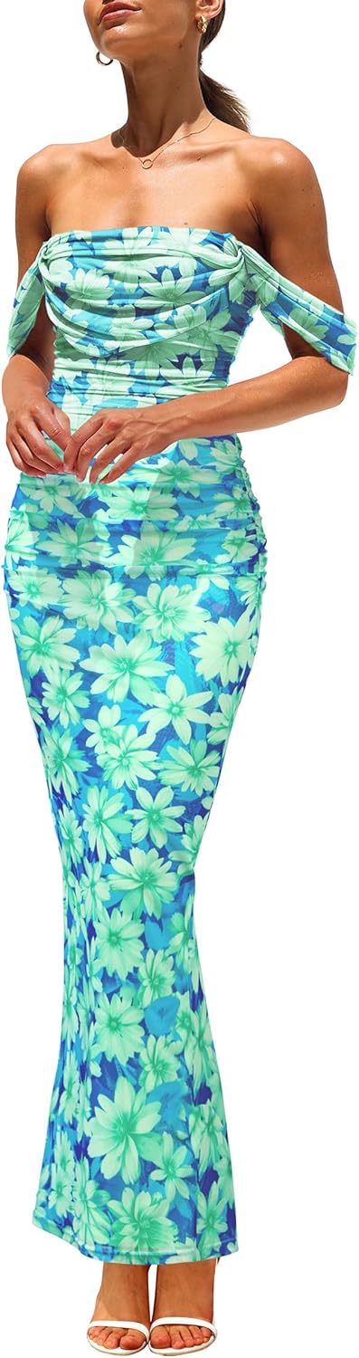PRETTYGARDEN Maxi Dresses for Women - Elegant Floral Off Shoulder