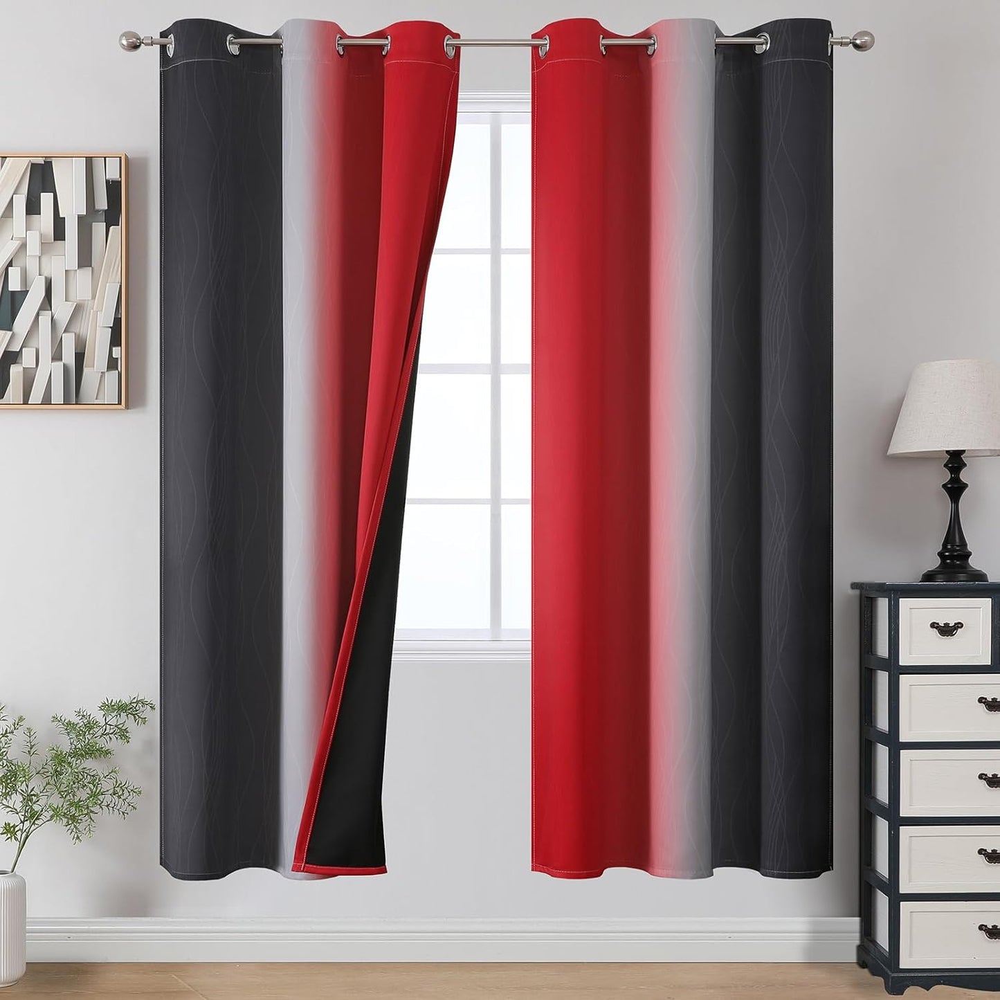 Ombre Red and Black Curtains for Complete Blackout Effect