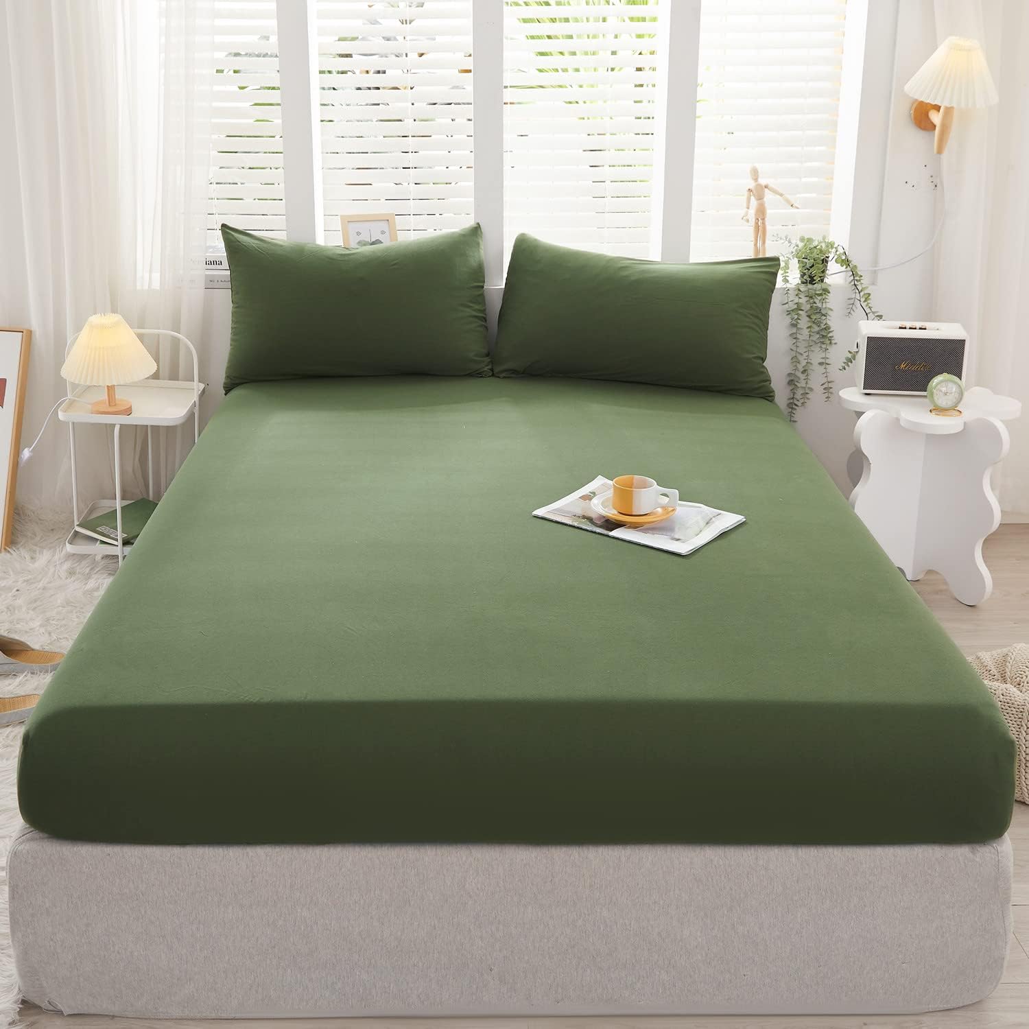 Jersey Knit Cotton Sheet Set with Extra Deep Pocket for Comfort