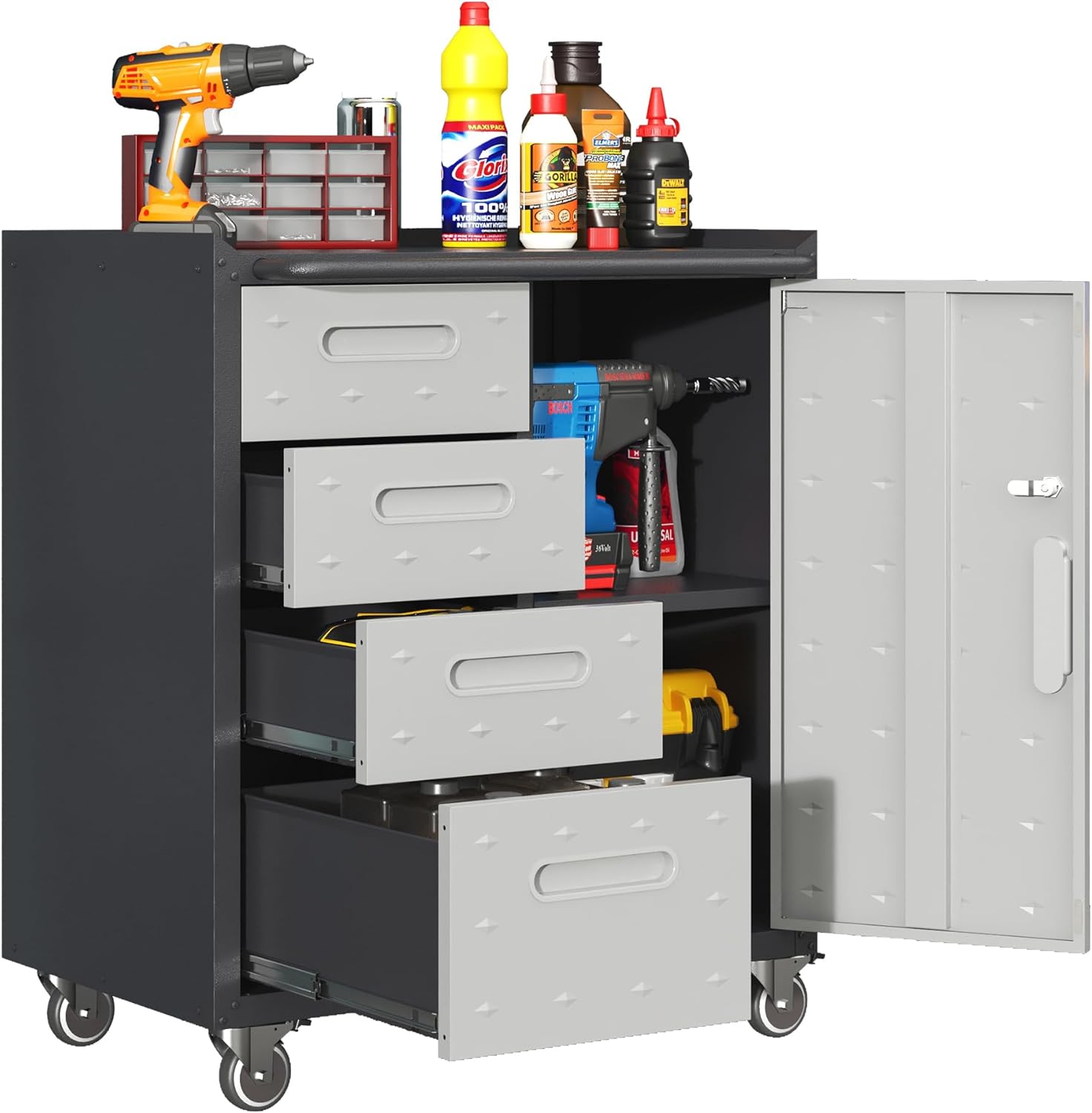 Metal Mobile Tool Storage Cabinet with Wheels for Garage Use