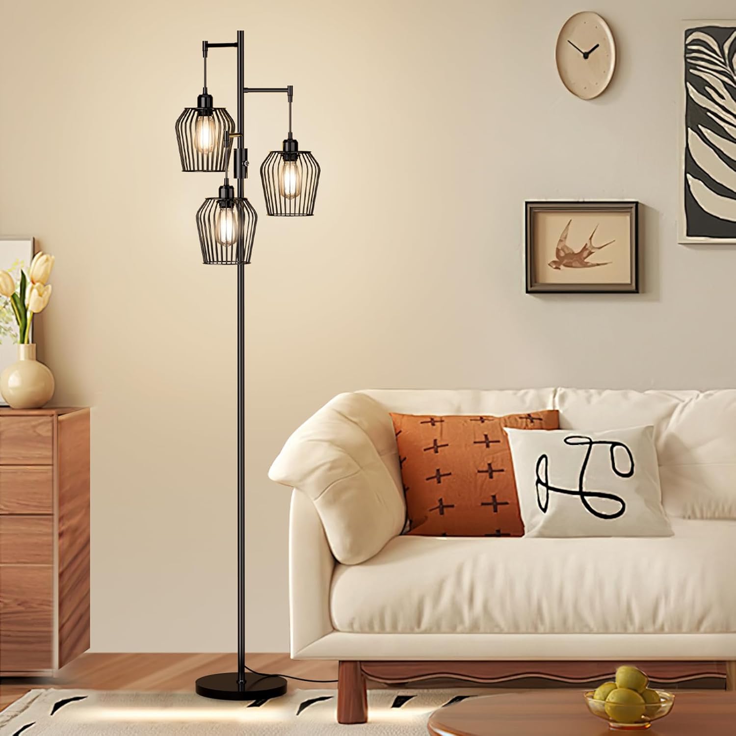 Dimmable Floor Lamp with Elegant Cage Design for Any Room