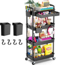 Black 4-Tier Rolling Utility Cart Organizer with Removable Drawer
