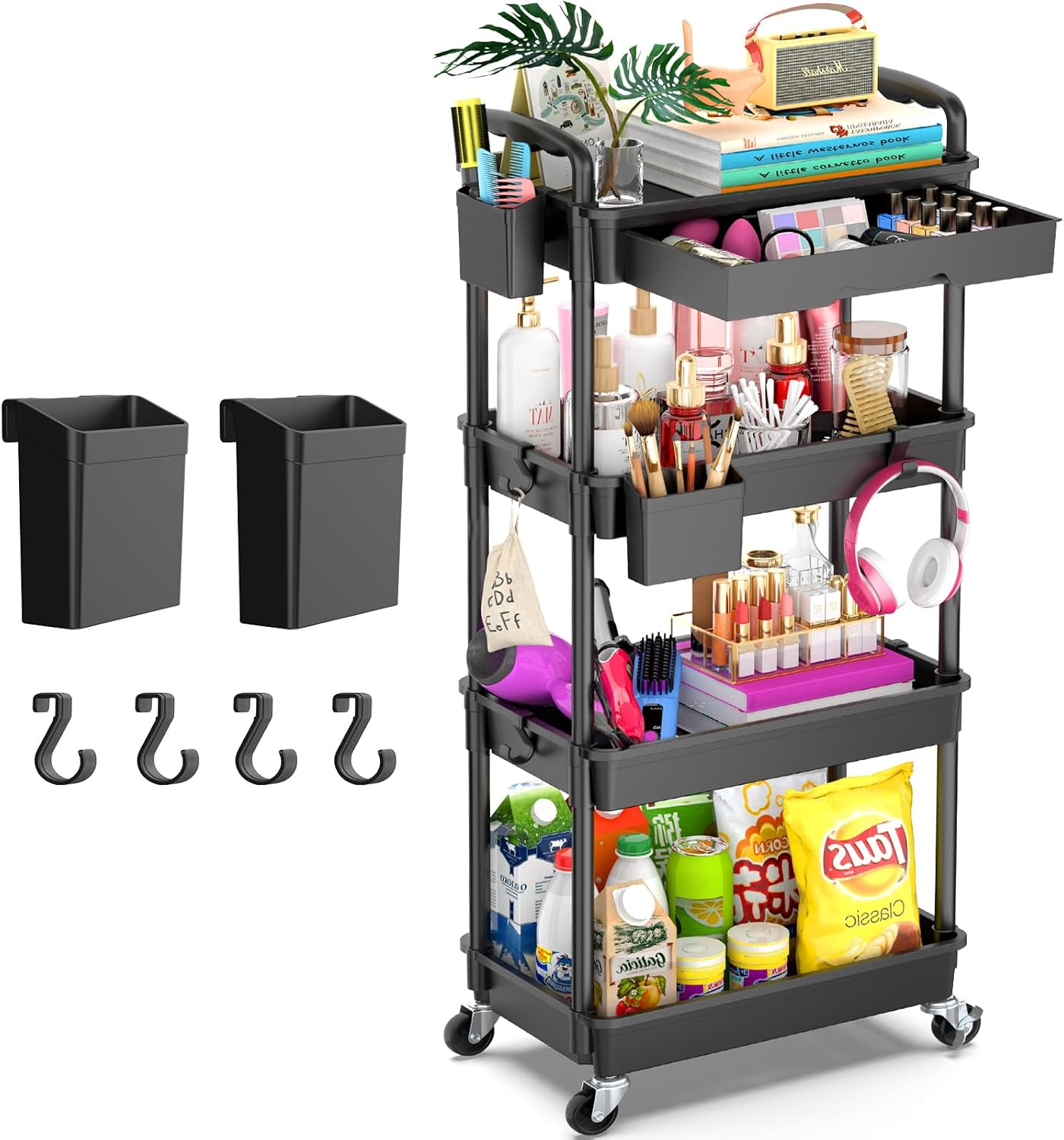 Goovilla 4 Tier Rolling Utility Cart Organizer with Drawer