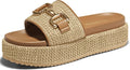 Raffia Platform Sandals for Women - 2.36in Espadrille Slip On