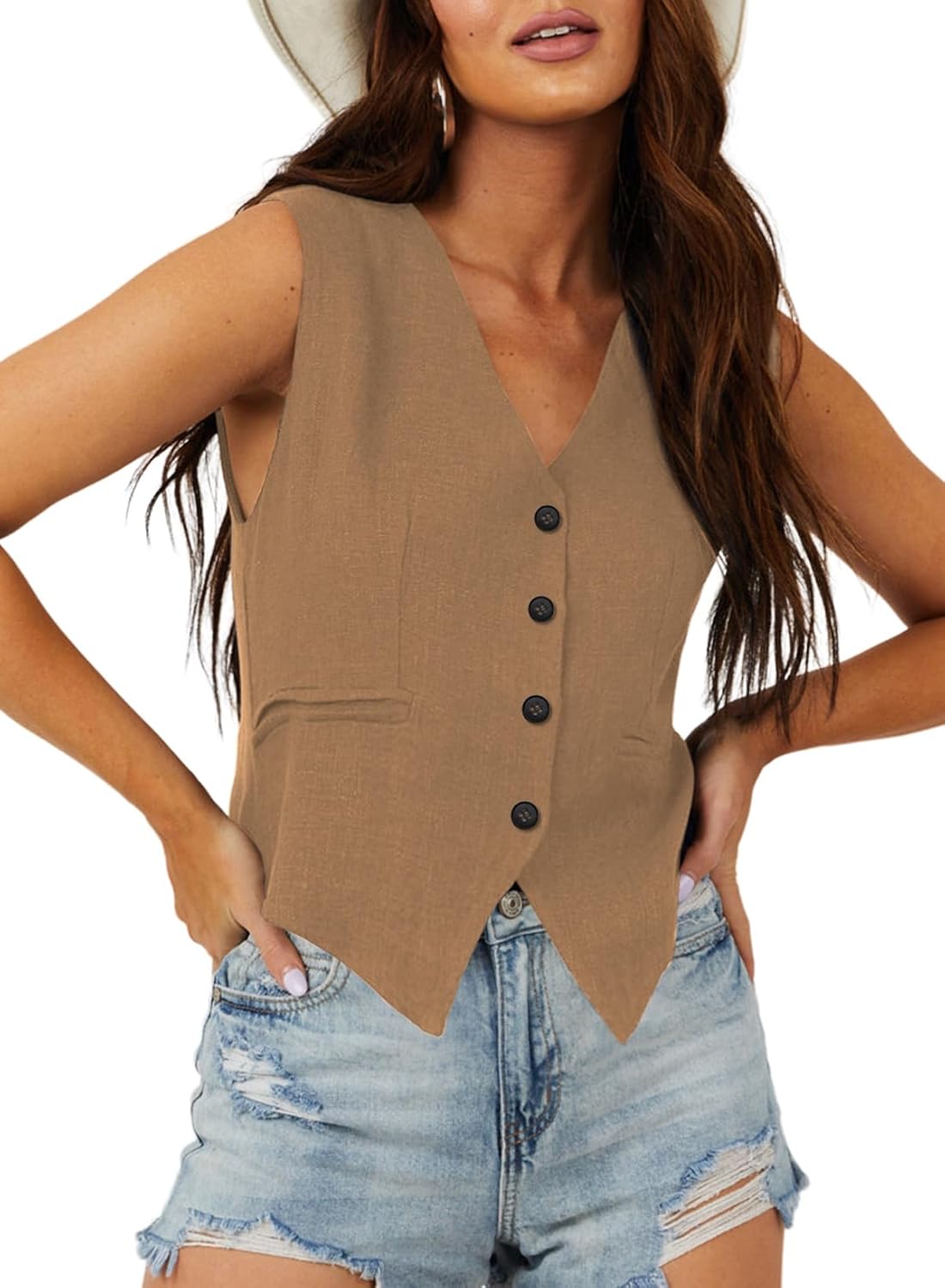 Dokotoo Womens Vest Dressy Casual V-Neck Button-Down Jacket