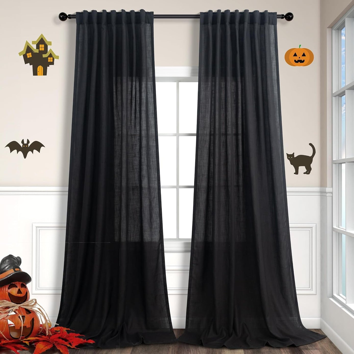 Modern Black Linen Curtains 96 Inches Long for Elegant Decor