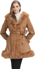 Suede Jacket for Women with Faux Fur Collar - Warm Long Winter Coat