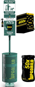 Pet Waste Station with 400 Pull Out Bags & 50 Can Liners - Glow in