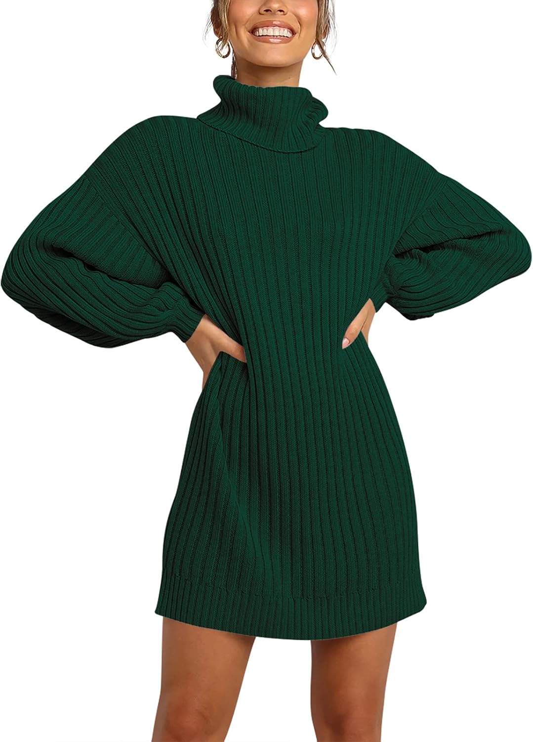 Oversized Sweater Dress for Women - Turtleneck Batwing Style