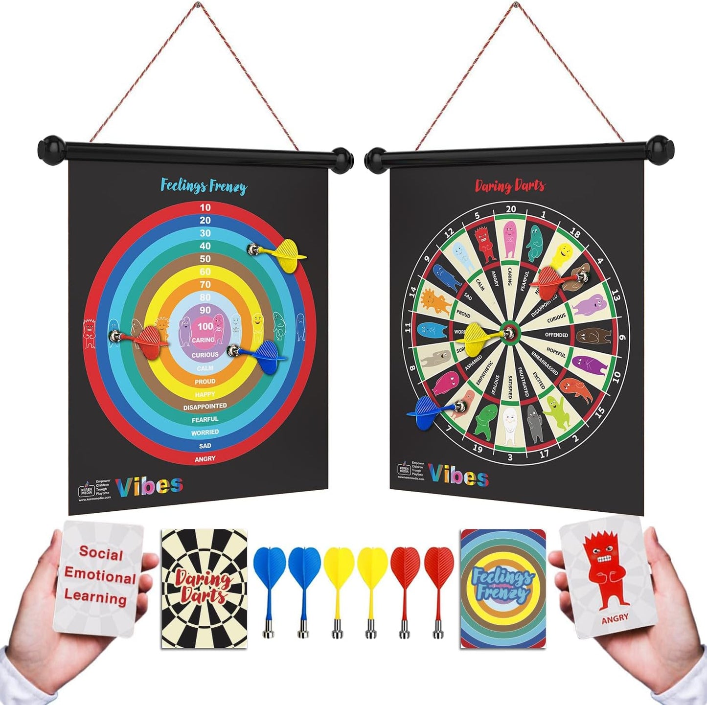 Vibes Therapy Games for Teens & Kids - 2-in-1 Feelings Dartboard