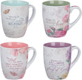 Vintage Botanic Bible Verse Mug Set - Set of 4