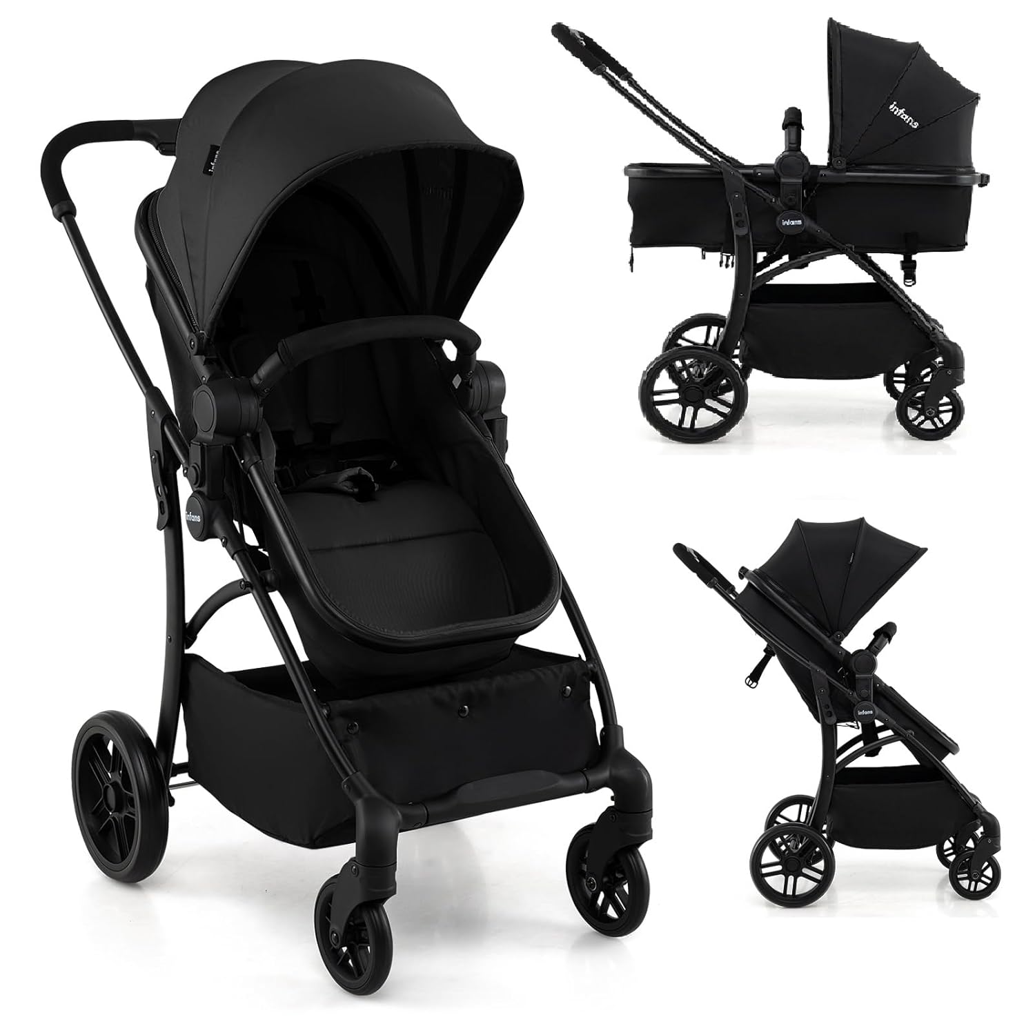 INFANS 2 in 1 Baby Stroller with Bassinet and Reversible Seat