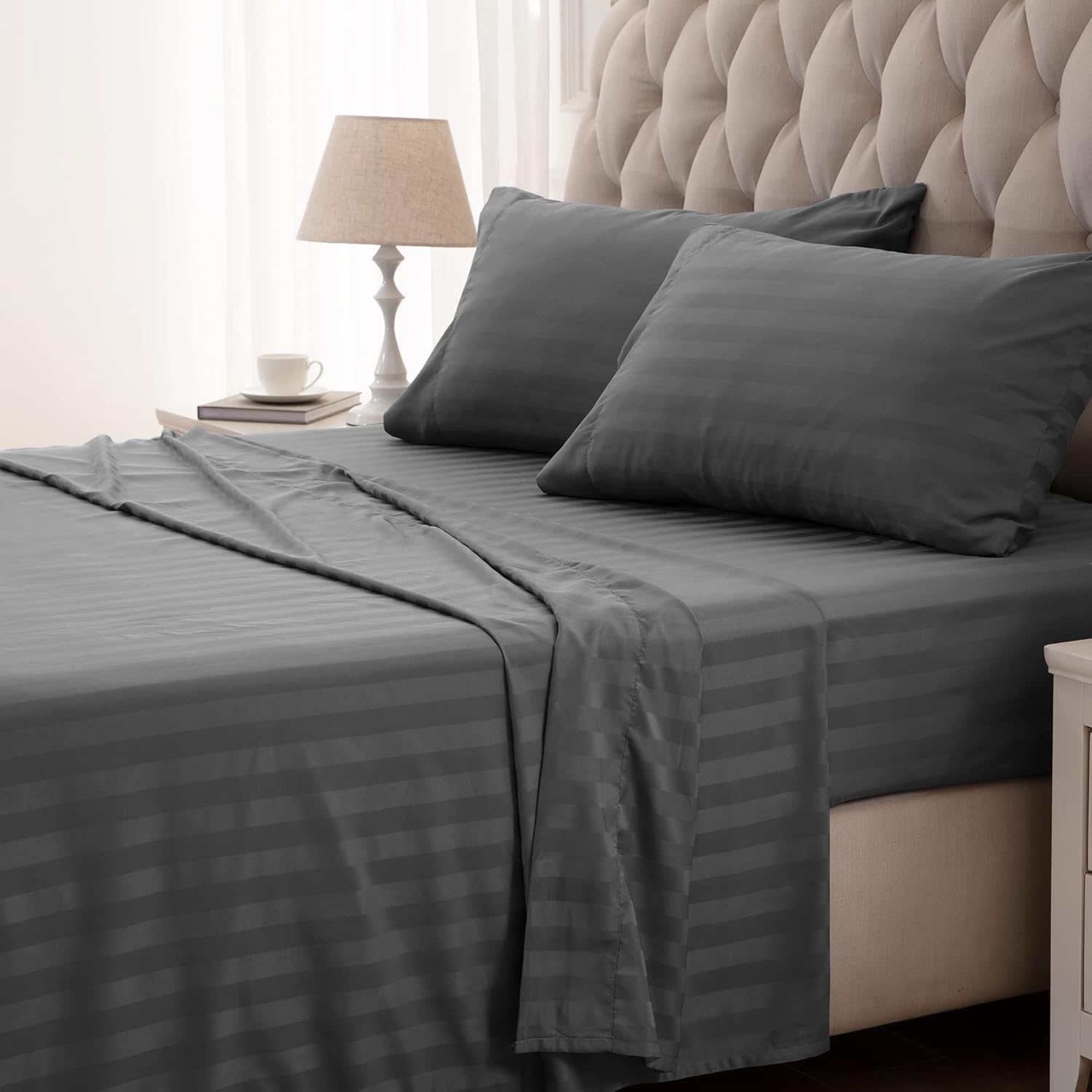 SLEEP ZONE Striped Cooling Sheets Set King Size for Comfort