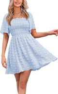 EXLURA Women's Summer Swiss Dot Square Neck Mini Dress - Flowy