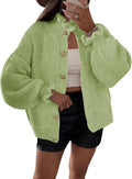 Womens Ruffle Cardigan Oversized Button Up - Cozy Ribbed Knit