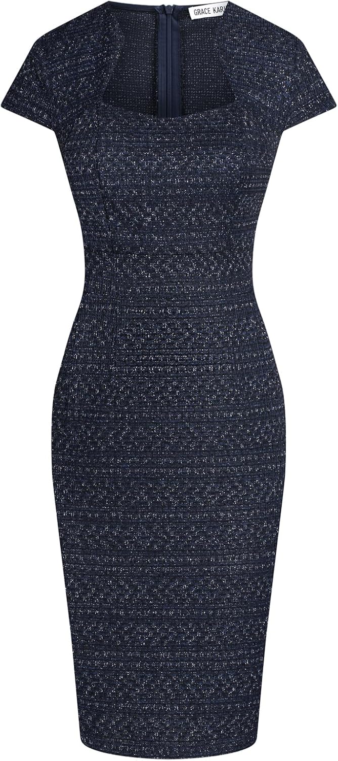 Gorgeous Pencil Dress for Work - Cap Sleeve Tweed Style