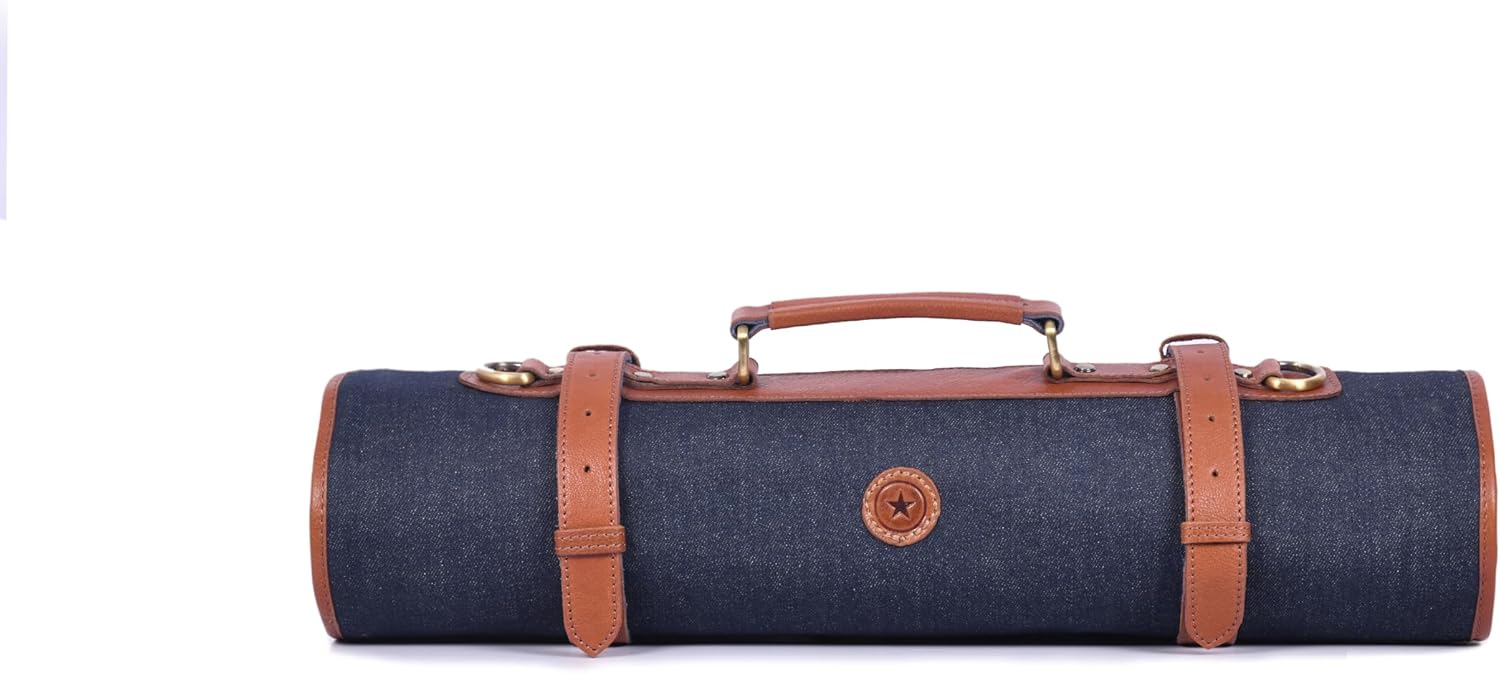 Leather Knife Roll Storage Bag with 10 Pockets for Chefs