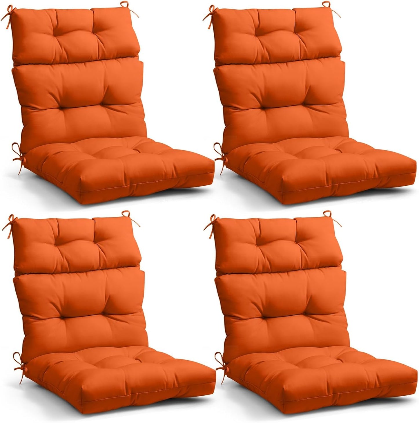 Tufted High Back Patio Chair Cushions Set of 4 in Burnt Orange