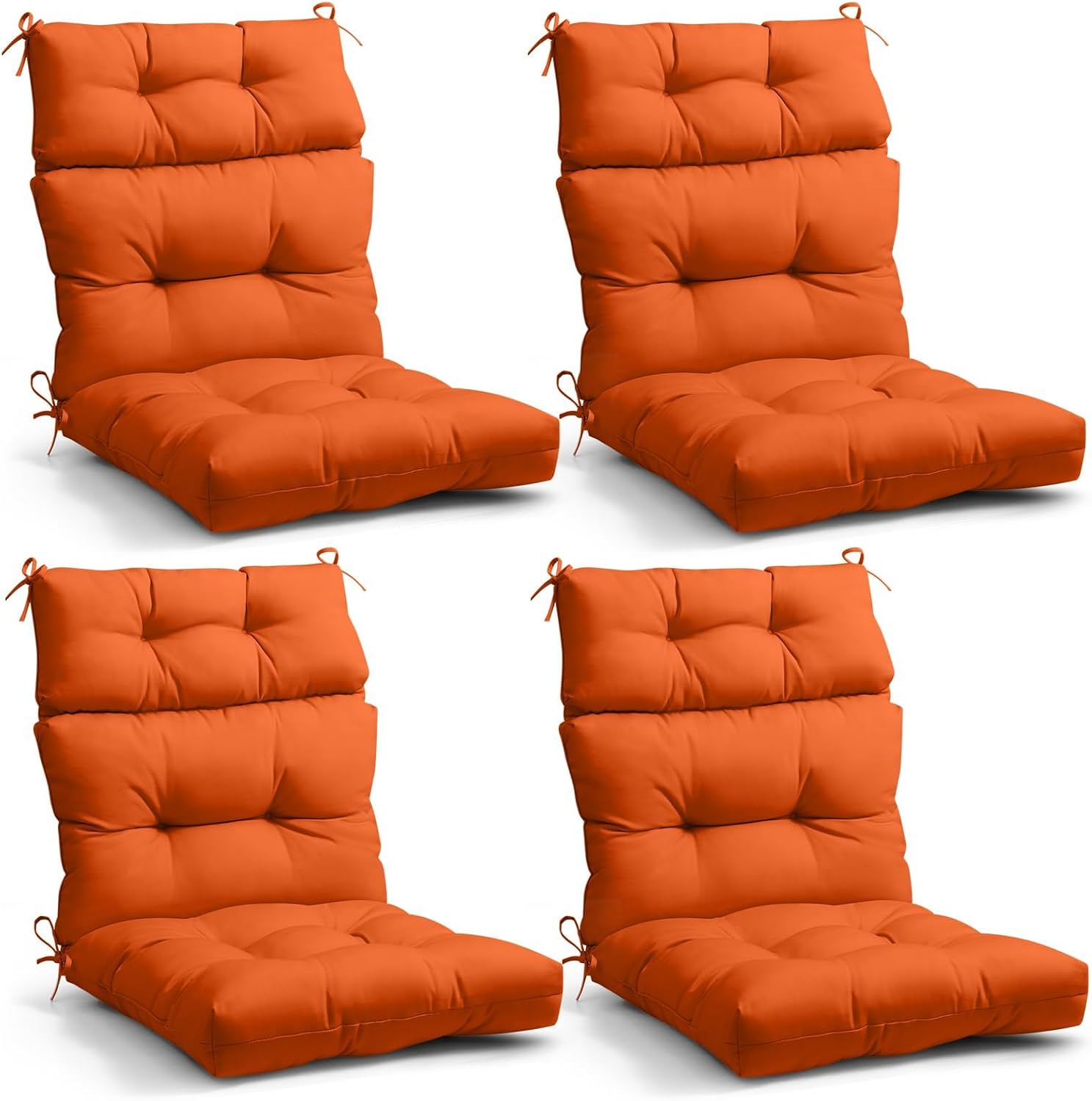 Tufted High Back Patio Chair Cushions Set of 4 in Burnt Orange