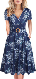 Elegant V Neck Dress for Women with Short Sleeves and Pockets
