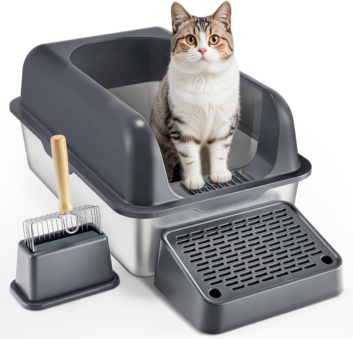 VEVOR Stainless Steel Cat Litter Box with Lid for Big Cats