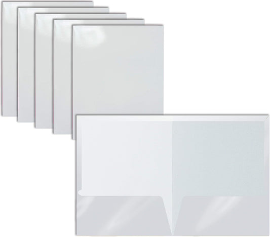 25 Pack Glossy White Folders, Organize with Style!