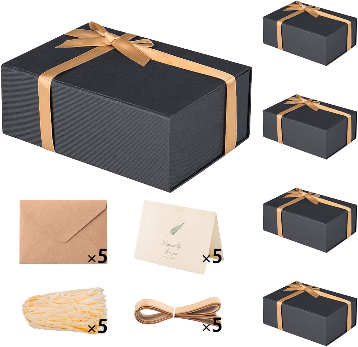 LIFELUM Extra Large Black Gift Boxes Set of 5 for Any Occasion