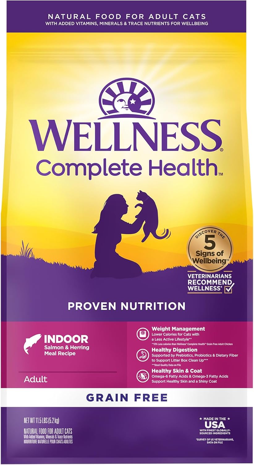 Wellness Complete Health Dry Cat Food for Indoor Cats, Grain Free