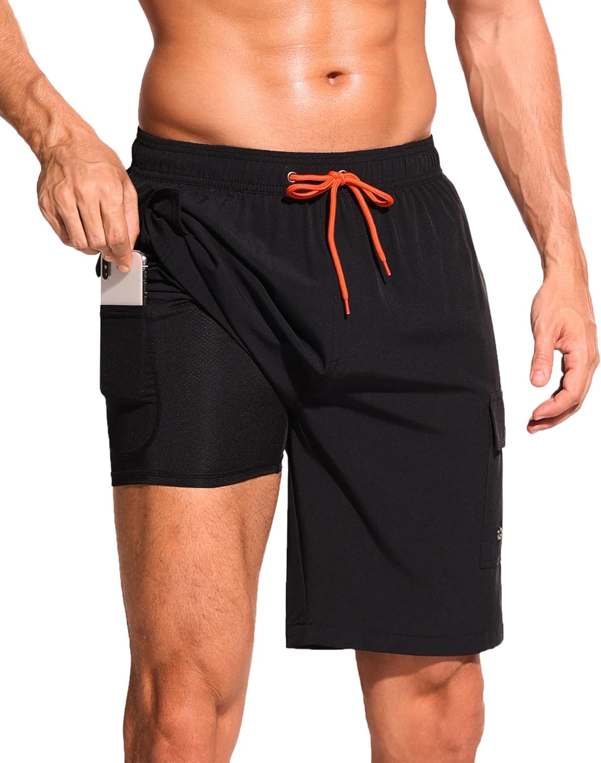 SILKWORLD Men's Swim Trunks with Compression Liner for Comfort