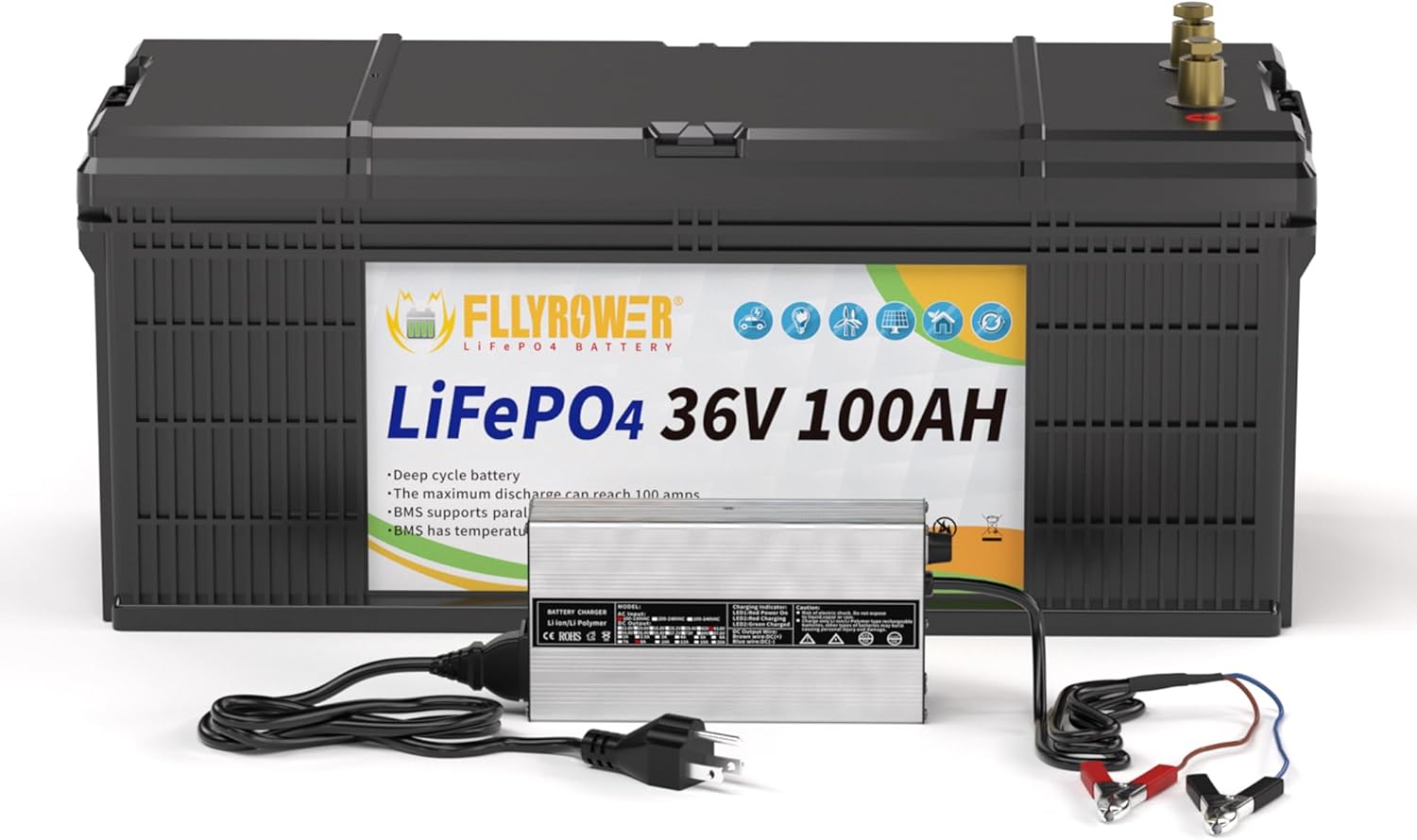 36V 100AH Lithium Battery with Smart BMS for RV and Solar Use