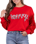 Sparkly Sequin Sleeve Holiday Sweatshirt by Yiulangde