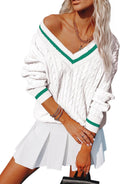 Womens V Neck Oversized Cable Knit Sweater - Cozy Everyday Tunic Shoes