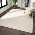 Modern Geometric Wave Cream 8x10 Area Rug - Soft, Two-Tone Texture