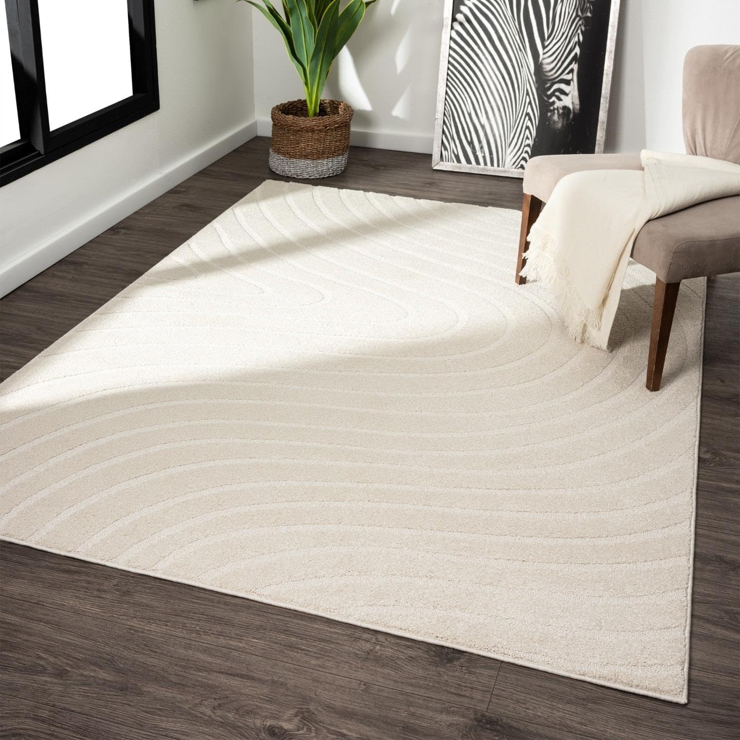 Modern Geometric Wave Cream 8x10 Area Rug for Stylish Homes