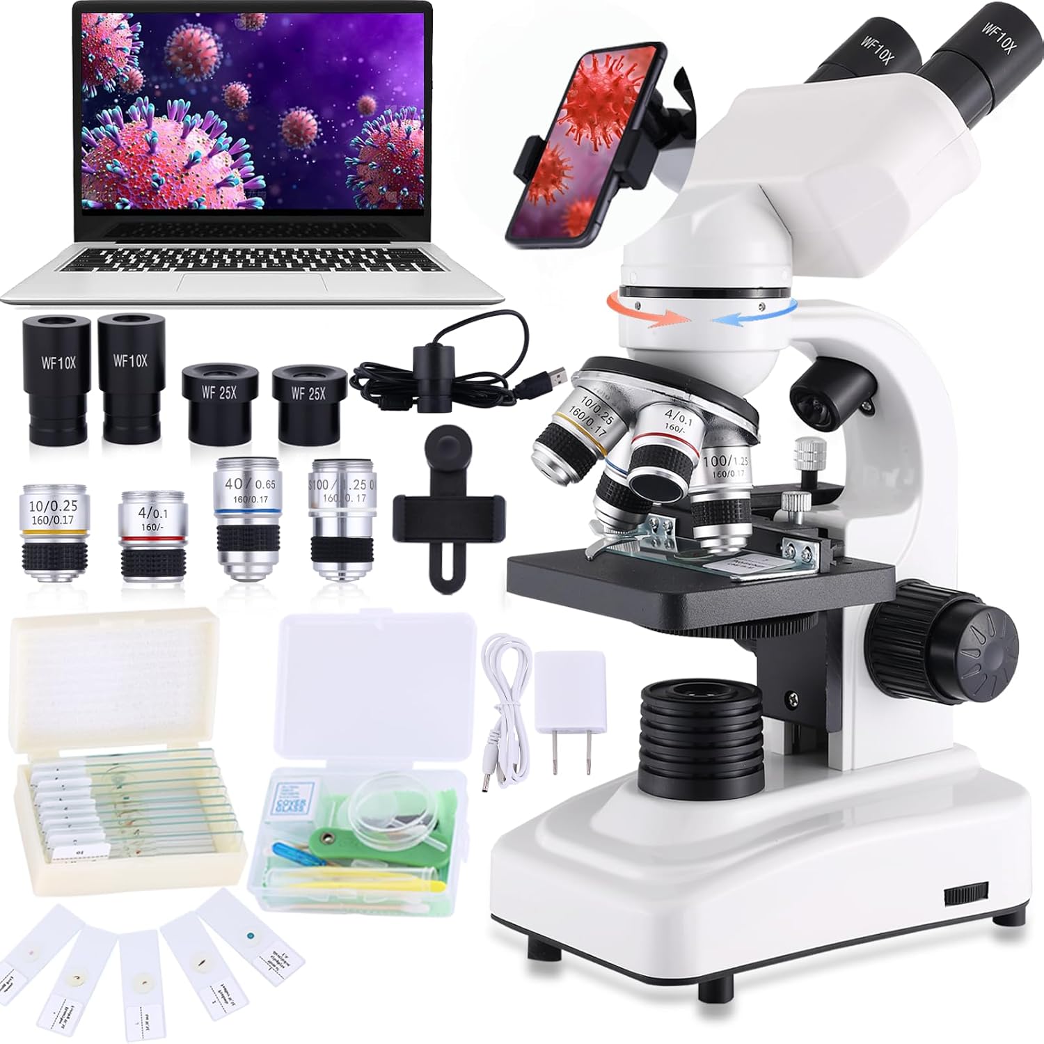 Compound Microscope with Dual LED Lighting for Clear Imaging