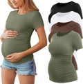 Maternity Shirts 4 Pack - Soft Side Ruched Crew Neck Tees